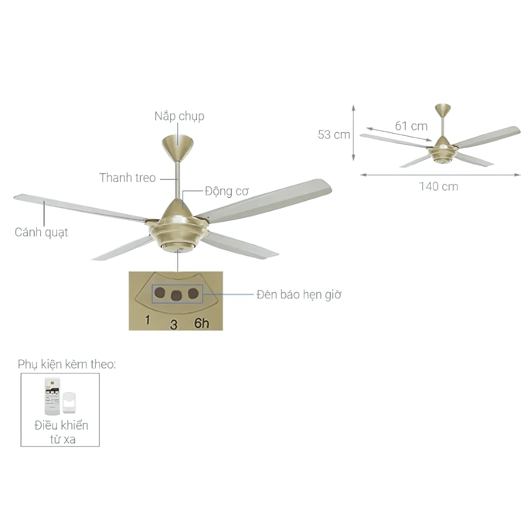 Quạt trần KDK M56XR(GD) màu Vàng | Chính hãng - Ảnh 6