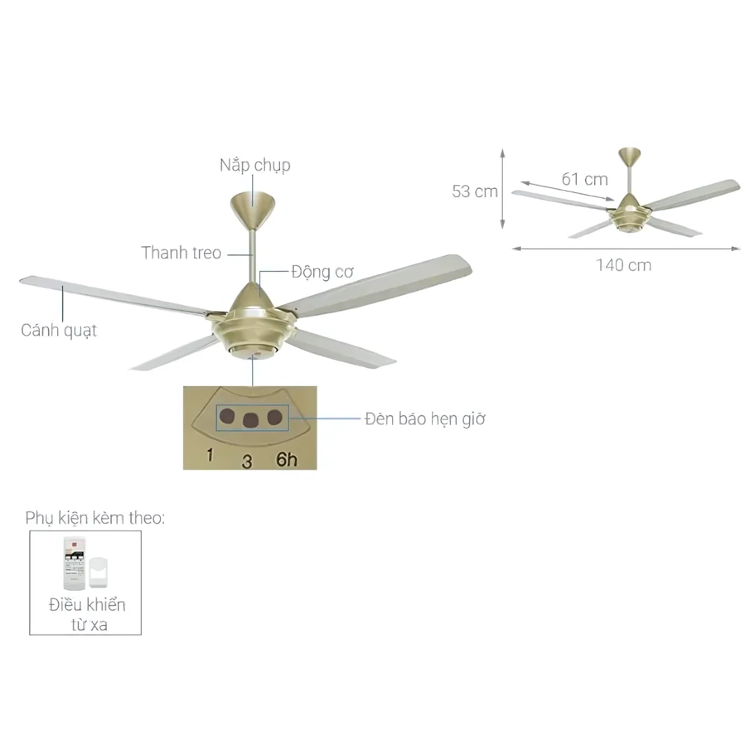 Quạt trần KDK M56XR(GD) màu Vàng | Chính hãng - Ảnh 6