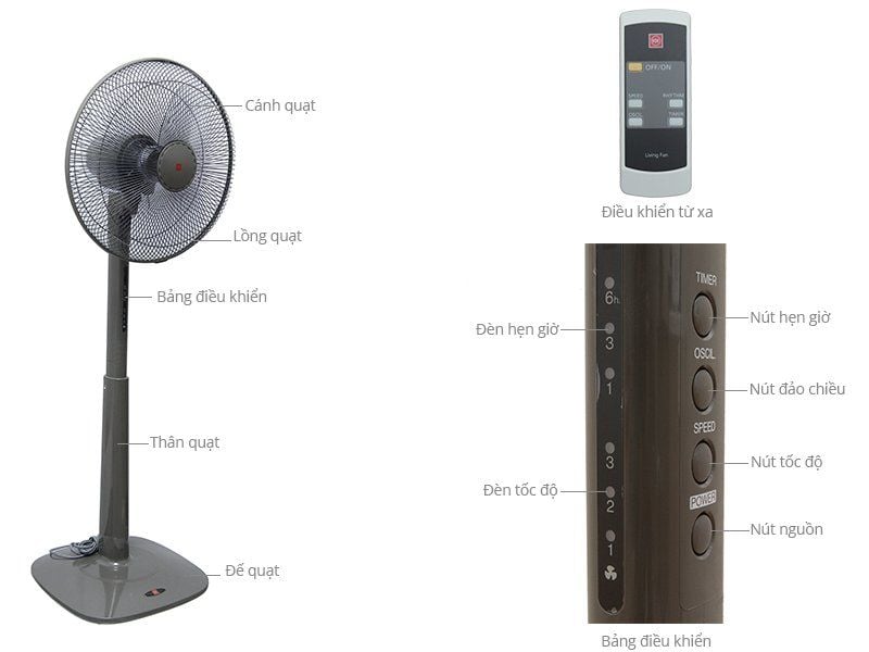 Cấu tạo quạt cây điện cơ KDK M40K