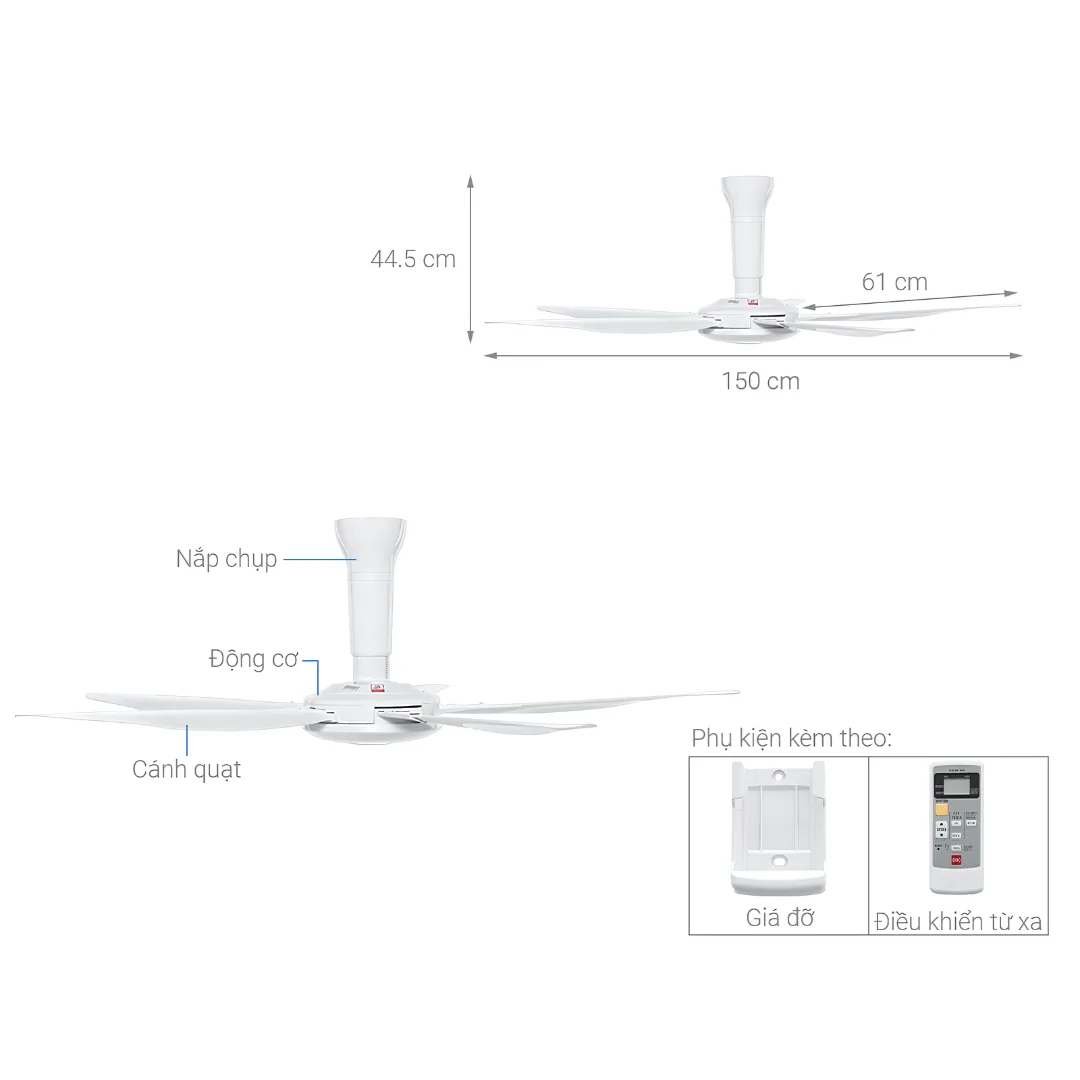 Quạt trần KDK Z60WS(WH) màu xám - B/H Chính Hãng KDK - Ảnh 7
