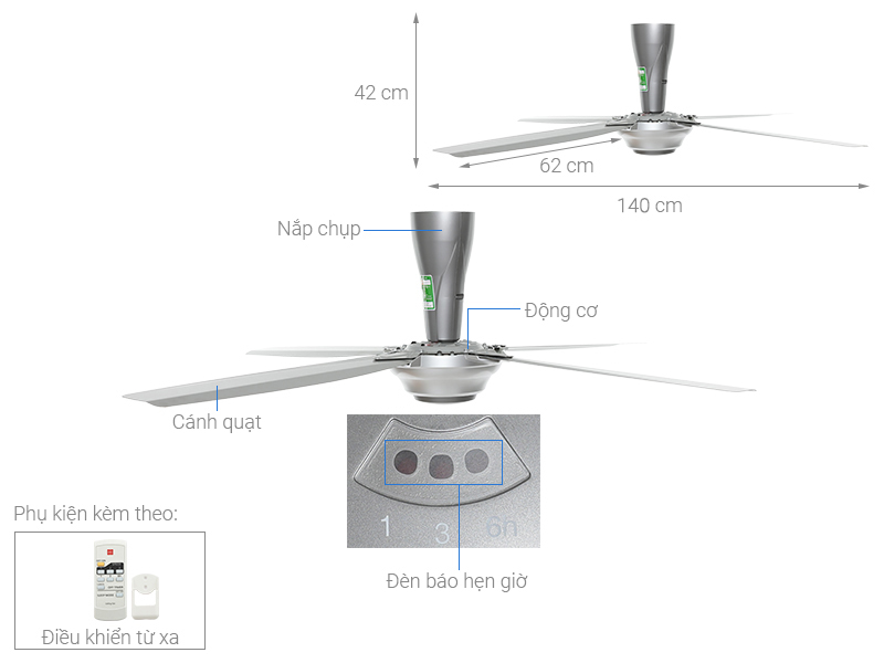 Thông số kỹ thuật của quạt trần KDK M56PR(SIL)