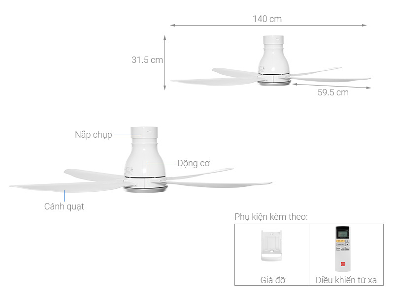 Thông số kỹ thuật quạt trần KDK W56WV(WH) màu trắng