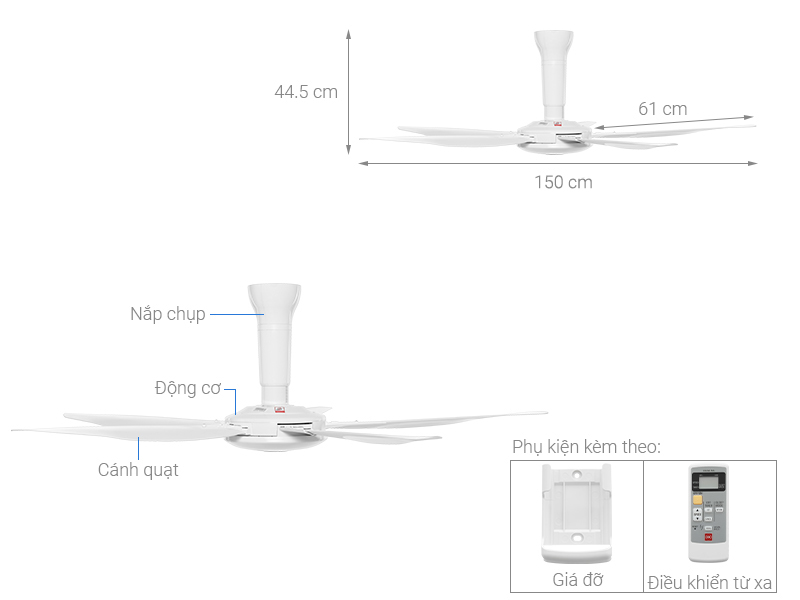 Mô tả thông số kỹ thuật của quạt trần KDK Z60WS(WH)