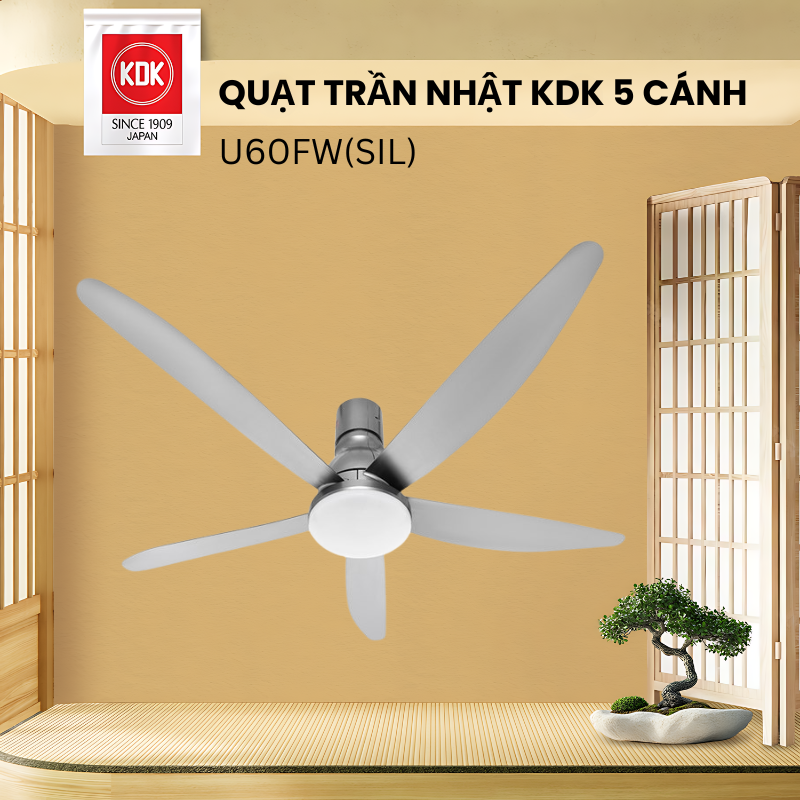 Quạt trần KDK 5 cánh DC inverter U60FW(SIL) 37W