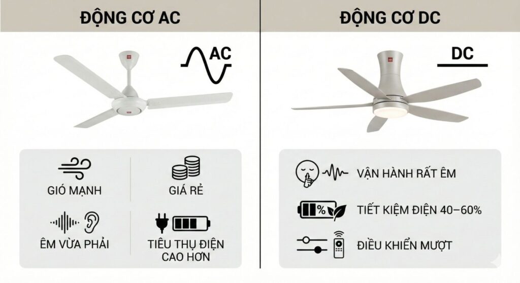 Quạt trần động cơ DC của KDK tiết kiệm điện như thế nào so với AC?