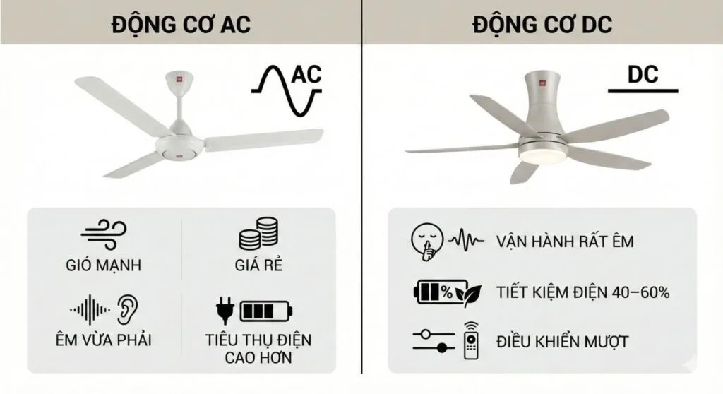 Quạt trần động cơ DC của KDK tiết kiệm điện như thế nào so với AC?
